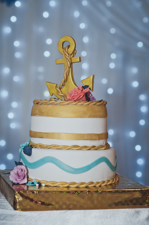 Cake with decoration on the marine theme.の写真素材