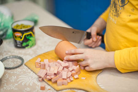 The process of cooking Olivier.の写真素材