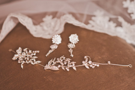 Jewelry in the form of sparkling earrings and necklaces.の写真素材