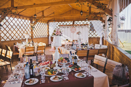 Outdoor tent with a roof for the celebration.