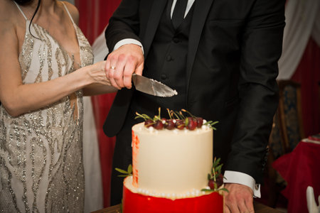 Two-color bright cake decorated with berries.
