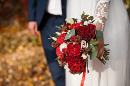 The brides bouquet on an autumn day.の写真素材
