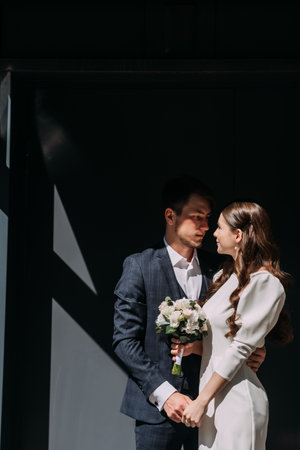 The setting suggests a romantic or wedding-related context.の写真素材