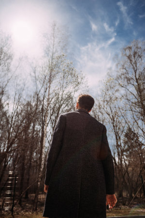 He appears to be dressed for winter.の写真素材