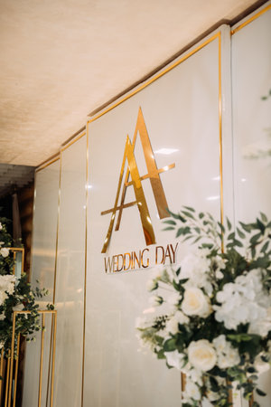 It features a floral design and is located indoors on a wall.の写真素材