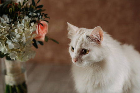 ches and is indoors. 5363 The flowers in the vase are not specified, but the scene conveys a peaceful and domestic atmosphere.の写真素材