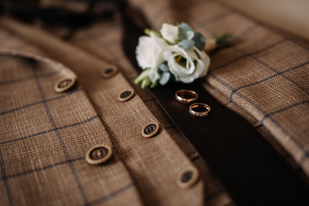 The image depicts a bouquet of flowers placed on a brown surface.の写真素材