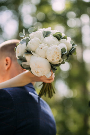 The person appears to be a woman, and the setting suggests it might be related to a wedding or a special occasion.の写真素材