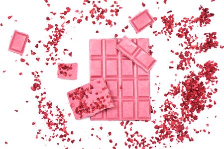 raspberry chocolate with raspberry pieces. Top viewの写真素材