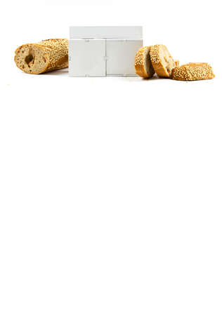Holiday Bread Day 16 October. Vertical banner concept with blank calendar block. Bread concept on isolated background.の写真素材