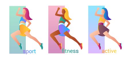 Beautiful sportive woman jumping. Vector illustration isolated on white background.のイラスト素材