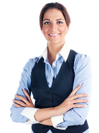 Happy businesswomen ,isolated on white.Studio shotの写真素材