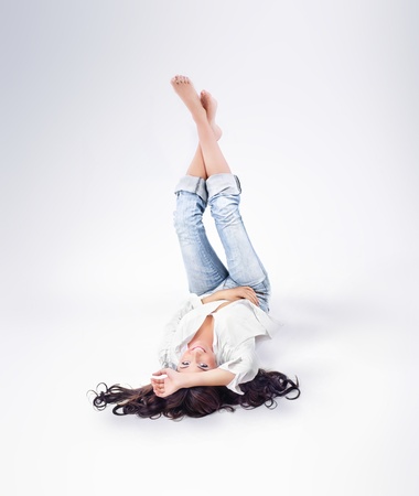 Beautiful young women, white backgorundの写真素材