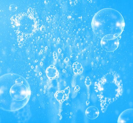 Water backgrounds of blue wet soap bubble. Creative image