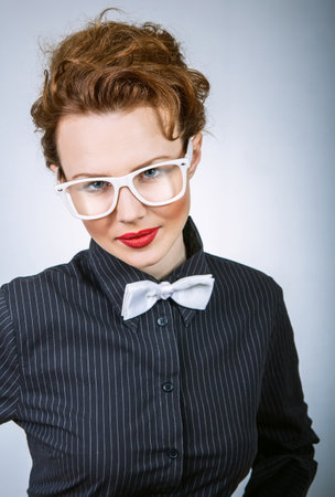 Portrait of an expressive stylish woman, close upの写真素材