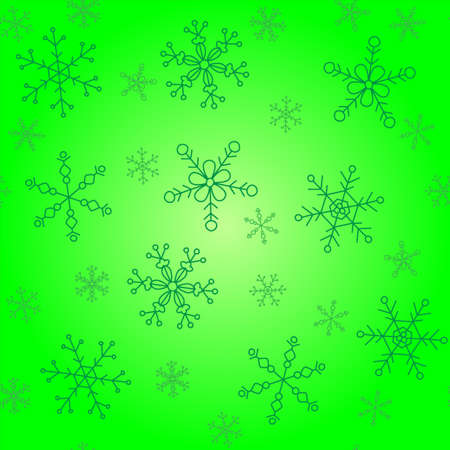The background pattern for winter themes. Snowflakes five styles, two groups of sizes. Color: shades of green. Winter happyのイラスト素材