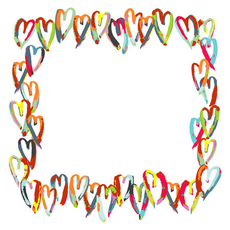 Love hearts hand drawn brush square frame.のイラスト素材