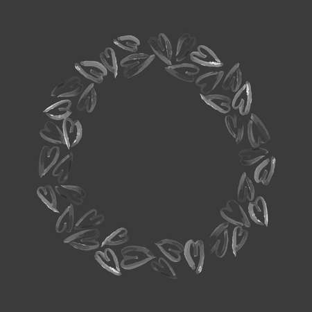 Love hearts hand drawn brush, circular frameのイラスト素材