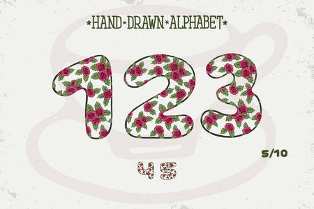 Alphabet vintage design. Red roses Shabby chic style. Romantic style. Font vector typography, English letters. Hand drawn. EPS10のイラスト素材