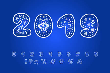 Alphabet winter design. Numbers and punctuation marks. Decorative font for winter themes. Vector illustration. Multilayered EPS 10のイラスト素材