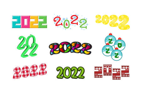 Calendar data 2022 logo template set bright colors isolated on white.のイラスト素材