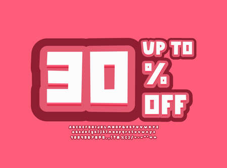 Creative banner Thirty Percent Up To Off with red background. Bright modern font setのイラスト素材