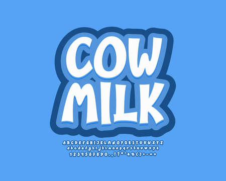 Food sticker Cow Milk with white letters on blue backgroundのイラスト素材