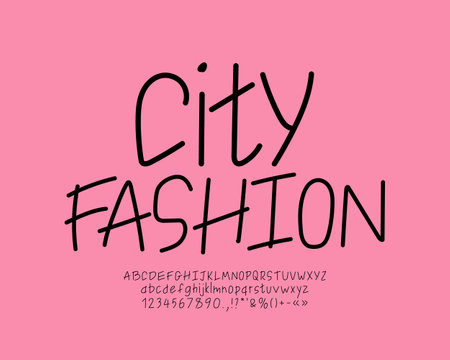 Minimalist linear handwritten font black color on pink backgroundのイラスト素材