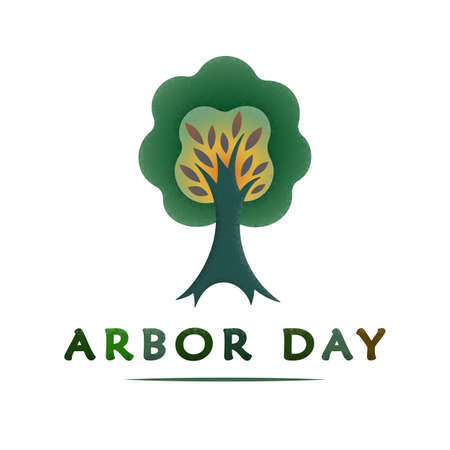National Arbor Day text - creative concept with tree. Suitable for greeting card, poster and banner, icon, logo, print, cards, and labels, social media.  Isolated Vector illustrationのイラスト素材