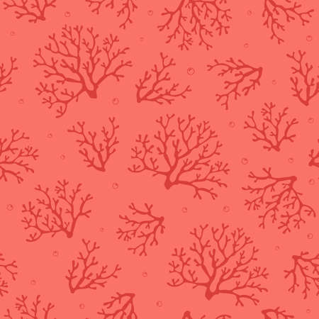 Coral seamless pattern.Tropical reef. Corals on pink background with air bubbles.のイラスト素材