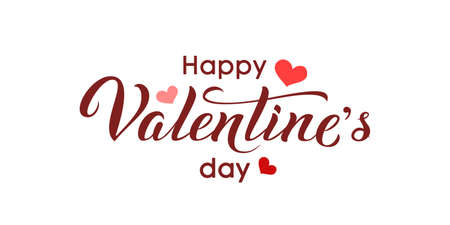 Happy Valentines day typography poster with handwritten lettering text and hearts, isolated on white background. Celebration sign for design, postcard, poster, invitation, banner and sticker. Holidayのイラスト素材