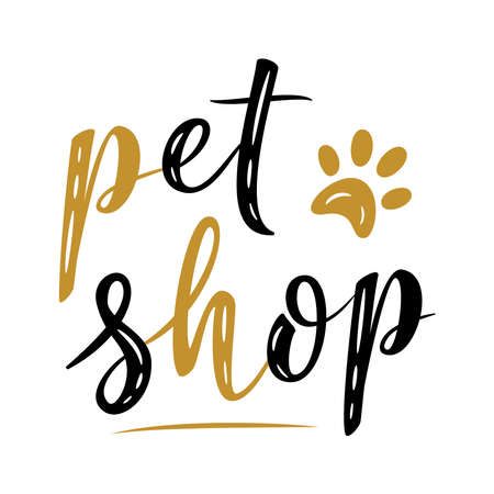Pet shop  template. handwritten sign. Modern brush lettering. Pet lover. Textured phrase for poster design, card, t-shirt print or mug print. Vector isolated illustrationのイラスト素材