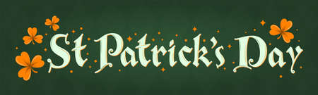 Happy St. Patrick's Day lettering poster with shamrock and stars on dark green Argyle background. For greeting cart, poster, banner, flyer, web pages, social media. Ireland holiday vector illustrationのイラスト素材