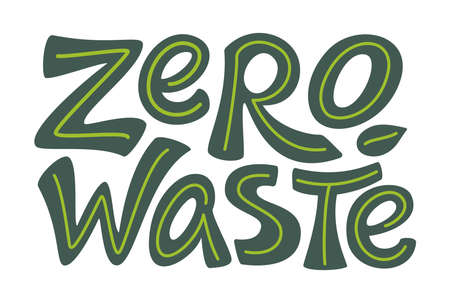 Zero waste hand drawn lettering text in green isolated on white background. Go Green concept. Eco friendly illustration of Refuse Reduce Reuse Recycle Rot.のイラスト素材