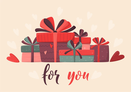 Group of gift boxes. Birthday or valentines day concept. concept. Flat style vector illustration. For card, banner, sale poster. Holiday illustration.のイラスト素材