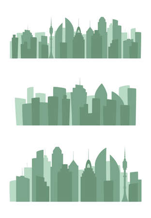Set of vector city silhouettes. Cityscape backgrounds. Urban outdoor. Vector illustration in flat style.のイラスト素材