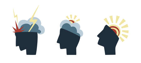 Set of mental states illustrations. Mental health weather concept. Mental disorder, illness and...