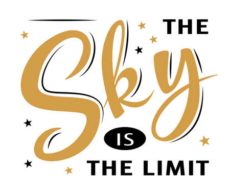 The sky is the limit. Graduates. Greeting lettering sign with stars. Congratulating vector banner for graduation party, congratulation ceremony, card. University, school, academy grads symbol.のイラスト素材