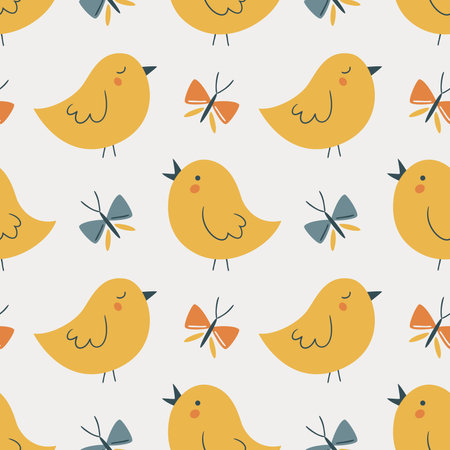 Easter seamless pattern with chicks and butterflies. My First Easter. Perfect for textile, wallpaper or print design.のイラスト素材