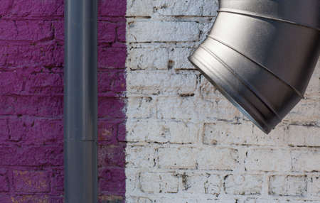 background wall brick violet white, pipes big, small, industrialの写真素材