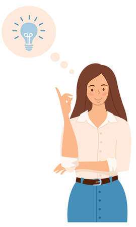 Flat vector illustration. The woman had a good idea. The girl is considering an idea.のイラスト素材