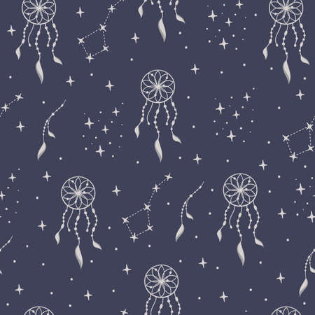 Seamless vector pattern. Dreamcatcher and bear constellation.のイラスト素材
