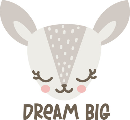 Vector illustration for a childrens print. Sleeping baby deer, doe, roe deer. An inscription of big dreams.のイラスト素材