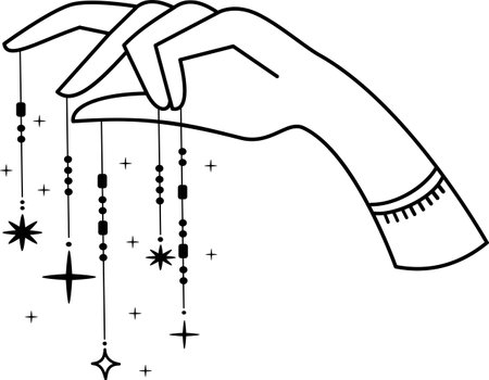 Linear Vector Illustration. Magical hand drawings. The concept of magic and healing with hands. Cosmos in hand, cosmoenergetics.のイラスト素材