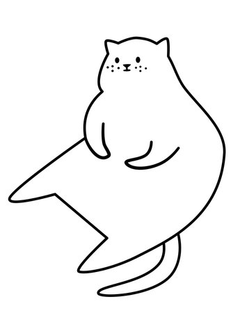 Vector linear black and white illustration. Cute fat cat sitting funny. Vector illustrationのイラスト素材