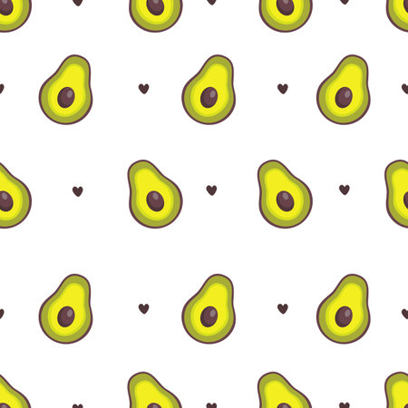 Seamless vector pattern. Juicy avocados and hearts. Vector illustrationのイラスト素材