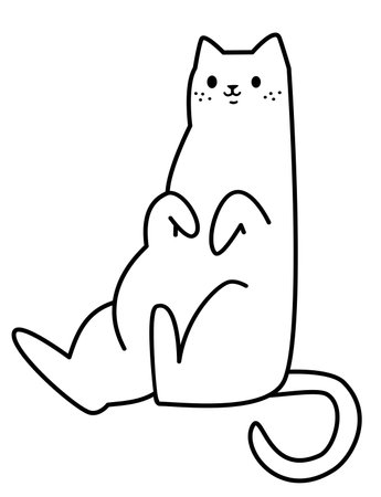 Vector linear black and white illustration. Cute fat cat sitting funny. Vector illustrationのイラスト素材