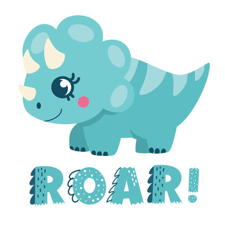 Vector childrens illustration. Cute Triceratops and the inscription ROAR. Print for childrens products. Vector illustrationのイラスト素材
