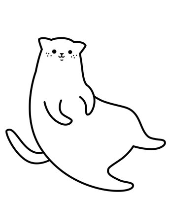 Vector linear black and white illustration. Cute fat cat sitting funny. Vector illustrationのイラスト素材