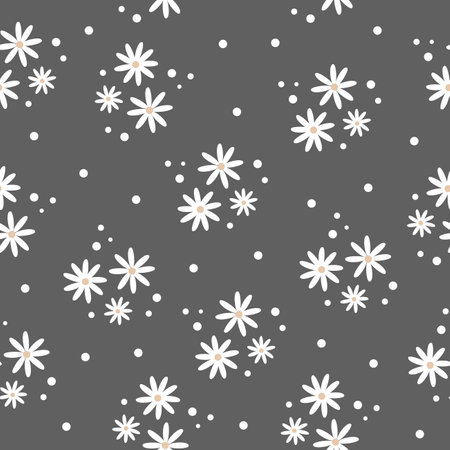 Seamless vector pattern. Cute white daisies on dark background . Vector illustrationのイラスト素材